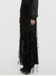 Elegant And Gorgeous Flocked Mesh Front Center Totem With Lace Binding Black Gothic Style Stretch Skirt
