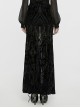 Elegant And Gorgeous Flocked Mesh Front Center Totem With Lace Binding Black Gothic Style Stretch Skirt