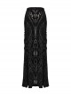 Elegant And Gorgeous Flocked Mesh Front Center Totem With Lace Binding Black Gothic Style Stretch Skirt