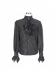 Paisley Jacquard Beads Chest Rose Mesh Lace Cuff Black Gothic Shirt
