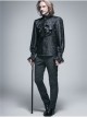 Paisley Jacquard Beads Chest Rose Mesh Lace Cuff Black Gothic Shirt