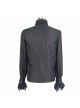 Paisley Jacquard Beads Chest Rose Mesh Lace Cuff Black Gothic Shirt