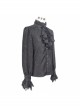 Paisley Jacquard Beads Chest Rose Mesh Lace Cuff Black Gothic Shirt