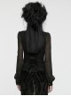 Black Stretch Dark Pattern Woven Splicing Micro Transparent Chiffon Front Neutral Collar Hollow Applique With Pendant Gothic Style Long Sleeved Shirt