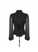 Black Stretch Dark Pattern Woven Splicing Micro Transparent Chiffon Front Neutral Collar Hollow Applique With Pendant Gothic Style Long Sleeved Shirt