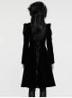 Gorgeous Black Velvet Front Center Symmetrical Lace Hand Sewn Button Design Gothic Style Long Sleeved Coat