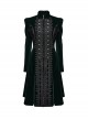 Gorgeous Black Green Velvet Front Center Symmetrical Lace Hand Sewn Button Design Gothic Style Long Sleeved Coat