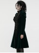 Gorgeous Black Green Velvet Front Center Symmetrical Lace Hand Sewn Button Design Gothic Style Long Sleeved Coat