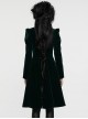 Gorgeous Black Green Velvet Front Center Symmetrical Lace Hand Sewn Button Design Gothic Style Long Sleeved Coat