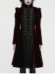 Gorgeous Black Red Velvet Front Center Symmetrical Lace Hand Sewn Button Design Gothic Style Long Sleeved Coat