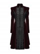 Gorgeous Black Red Velvet Front Center Symmetrical Lace Hand Sewn Button Design Gothic Style Long Sleeved Coat