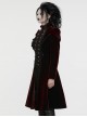 Gorgeous Black Red Velvet Front Center Symmetrical Lace Hand Sewn Button Design Gothic Style Long Sleeved Coat
