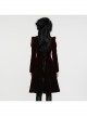 Gorgeous Black Red Velvet Front Center Symmetrical Lace Hand Sewn Button Design Gothic Style Long Sleeved Coat