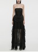 Black Three Dimensional Splicing Chiffon Fabric Front Center Beading With Layered Pleated Tulle Design Gothic Style Sleeveless Dress