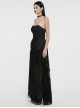 Black Three Dimensional Splicing Chiffon Fabric Front Center Beading With Layered Pleated Tulle Design Gothic Style Sleeveless Dress