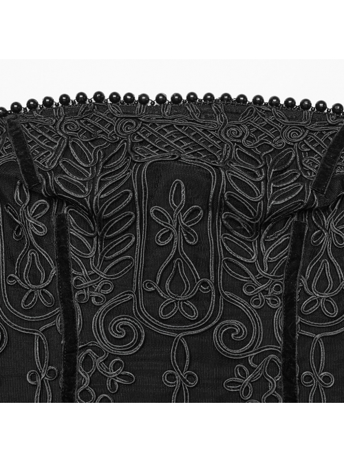 Black Three Dimensional Splicing Chiffon Fabric Front Center Beading With Layered Pleated Tulle Design Gothic Style Sleeveless Dress