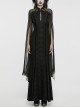 Elegant And Soft Black Stretch Printed Knitted Chiffon Fabric Hollow Chest Drawstring Design Gothic Style Adjustable Fishtail Dress