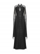 Elegant And Soft Black Stretch Printed Knitted Chiffon Fabric Hollow Chest Drawstring Design Gothic Style Adjustable Fishtail Dress