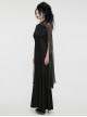 Elegant And Soft Black Stretch Printed Knitted Chiffon Fabric Hollow Chest Drawstring Design Gothic Style Adjustable Fishtail Dress