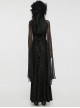 Elegant And Soft Black Stretch Printed Knitted Chiffon Fabric Hollow Chest Drawstring Design Gothic Style Adjustable Fishtail Dress