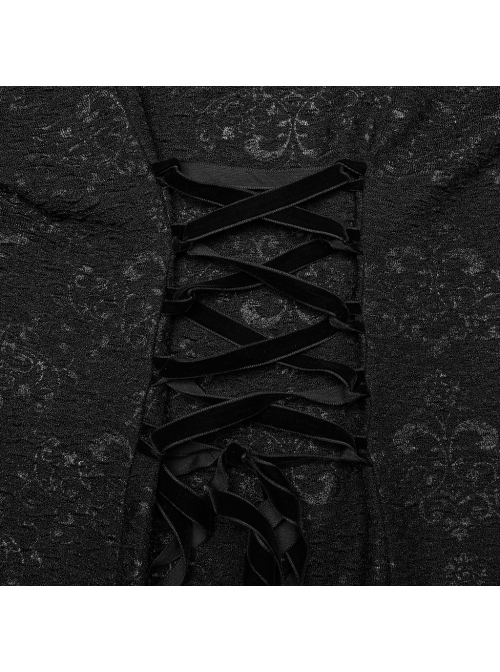 Elegant And Soft Black Stretch Printed Knitted Chiffon Fabric Hollow Chest Drawstring Design Gothic Style Adjustable Fishtail Dress