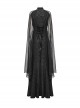 Elegant And Soft Black Stretch Printed Knitted Chiffon Fabric Hollow Chest Drawstring Design Gothic Style Adjustable Fishtail Dress