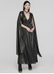 Lightweight And Elegant Black Printed Chiffon Shoulder Applique Adjustable Back Waist Drawstring Gothic Style V Neck Dress