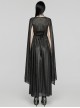 Lightweight And Elegant Black Printed Chiffon Shoulder Applique Adjustable Back Waist Drawstring Gothic Style V Neck Dress