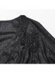 Lightweight And Elegant Black Printed Chiffon Shoulder Applique Adjustable Back Waist Drawstring Gothic Style V Neck Dress