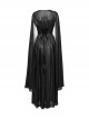 Lightweight And Elegant Black Printed Chiffon Shoulder Applique Adjustable Back Waist Drawstring Gothic Style V Neck Dress