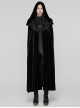 Black Soft Velvet Lace Lining Front Center Vest Lace Design Gothic Style Hooded Lapel Cloak