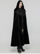 Black Soft Velvet Lace Lining Front Center Vest Lace Design Gothic Style Hooded Lapel Cloak