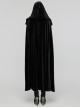 Black Soft Velvet Lace Lining Front Center Vest Lace Design Gothic Style Hooded Lapel Cloak