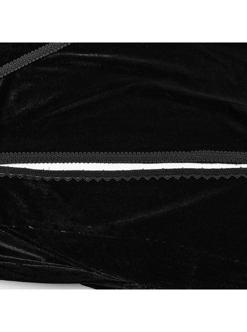 Black Soft Velvet Lace Lining Front Center Vest Lace Design Gothic Style Hooded Lapel Cloak