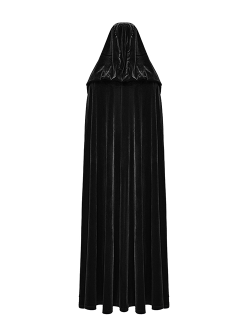 Black Soft Velvet Lace Lining Front Center Vest Lace Design Gothic Style Hooded Lapel Cloak