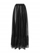 Slightly Transparent Black Three Dimensional Mesh Splicing Mesh Front Center Three Dimensional Floral Pattern Interwoven Gothic Style Skirt