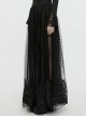 Slightly Transparent Black Three Dimensional Mesh Splicing Mesh Front Center Three Dimensional Floral Pattern Interwoven Gothic Style Skirt