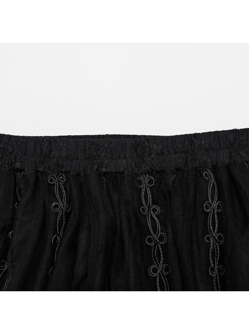 Slightly Transparent Black Three Dimensional Mesh Splicing Mesh Front Center Three Dimensional Floral Pattern Interwoven Gothic Style Skirt