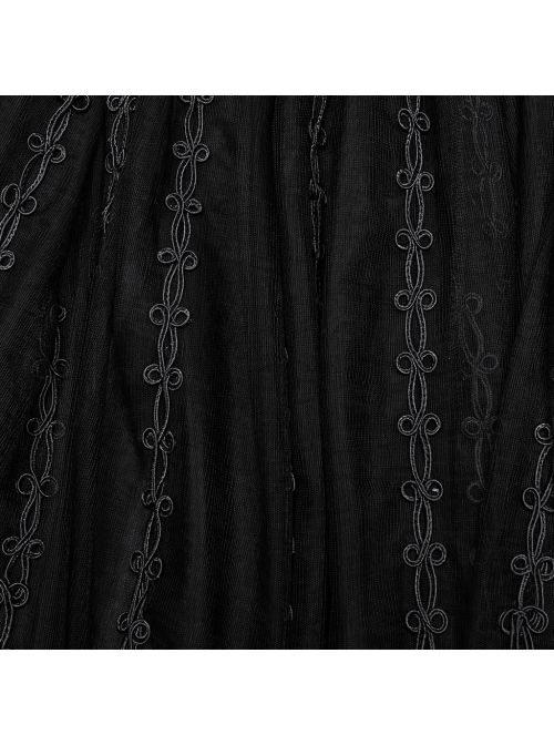 Slightly Transparent Black Three Dimensional Mesh Splicing Mesh Front Center Three Dimensional Floral Pattern Interwoven Gothic Style Skirt