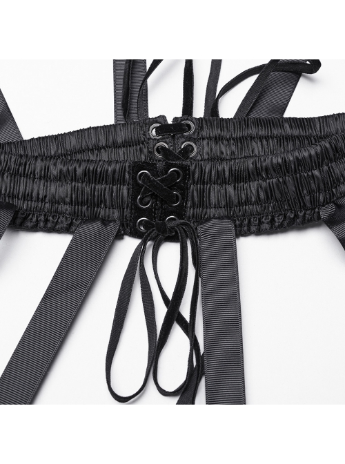 Simple Black Five Rings Of Plastic Side Eyelet Rope Design Gothic Hollow Cage Bustle