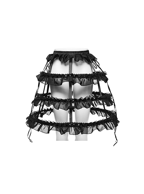 Simple Black Lace Three Circle Fishbone Adjustable Gothic Style Hollow Cage Bustle
