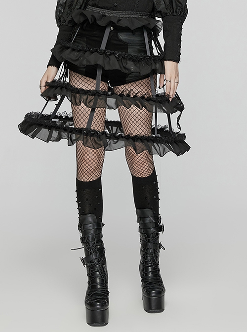 Simple Black Lace Three Circle Fishbone Adjustable Gothic Style Hollow Cage Bustle