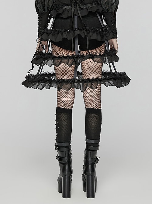 Simple Black Lace Three Circle Fishbone Adjustable Gothic Style Hollow Cage Bustle