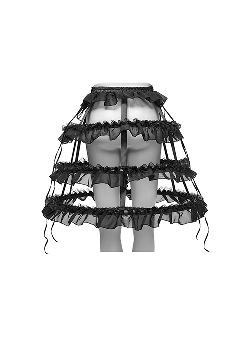 Simple Black Lace Three Circle Fishbone Adjustable Gothic Style Hollow Cage Bustle