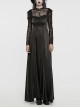 Black Gorgeous Shiny And Color Drape Woven Splicing Mesh Front Inverted Triangle Applique With Hand Sewn Buttons Gothic Style Long Sleeve Dress
