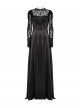 Black Gorgeous Shiny And Color Drape Woven Splicing Mesh Front Inverted Triangle Applique With Hand Sewn Buttons Gothic Style Long Sleeve Dress