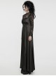 Black Gorgeous Shiny And Color Drape Woven Splicing Mesh Front Inverted Triangle Applique With Hand Sewn Buttons Gothic Style Long Sleeve Dress