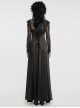 Black Gorgeous Shiny And Color Drape Woven Splicing Mesh Front Inverted Triangle Applique With Hand Sewn Buttons Gothic Style Long Sleeve Dress