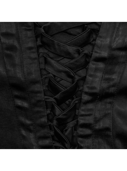 Black Gorgeous Shiny And Color Drape Woven Splicing Mesh Front Inverted Triangle Applique With Hand Sewn Buttons Gothic Style Long Sleeve Dress