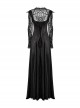 Black Gorgeous Shiny And Color Drape Woven Splicing Mesh Front Inverted Triangle Applique With Hand Sewn Buttons Gothic Style Long Sleeve Dress